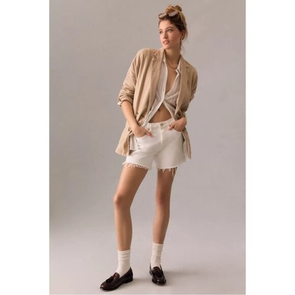 AGOLDE High Rise Parker Long White Denim Shorts in Panna Cotta